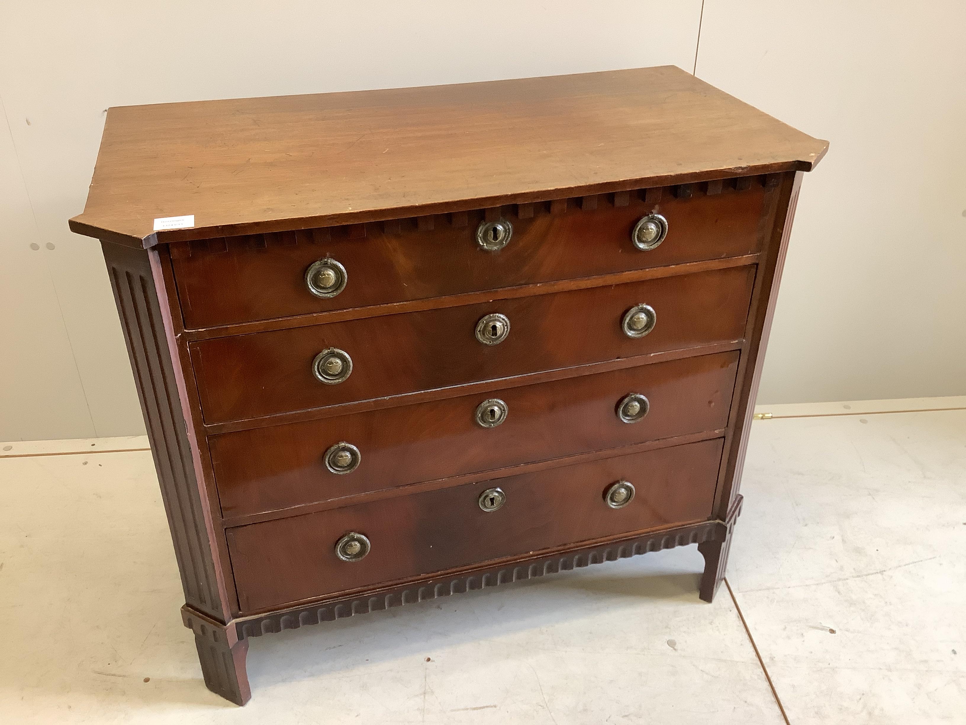 A 19th century Dutch mahogany four drawer chest, width 92cm, depth 49cm, height 78cm